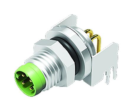 Illustration M8 Male angled panel mount connector, Contacts: 4, shieldable, THT, IP67, Rear mounting, potted
