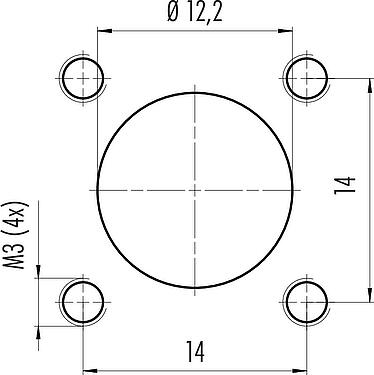 Assembly instructions / Panel cut-out M12 Square male panel mount connector, Contacts: 8, unshielded, UL 2238, M3 (4x), Front mounting, Positionable coding alignment
