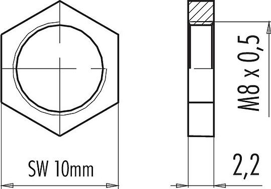 Dibujo a escala 01 0769 001 - M8 / AS-Interface - Tuerca de montaje M8x0,5