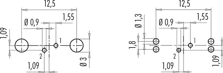 Disposición del conductor M9 Enchufe de brida, Número de contactos: 2, blindable, THT, IP67, M12x0,5, Montaje en pared, moldeado