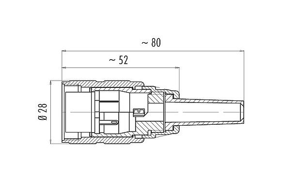 Scale drawing M25 Female cable connector, Contacts: 7, 5.0-8.0 mm, shieldable, solder, IP40