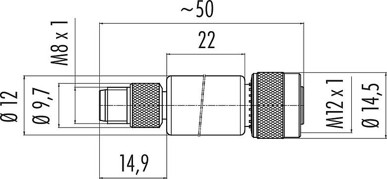 Scale drawing M12/M8 Adapter, Contacts: 3, unshielded, pluggable, IP67