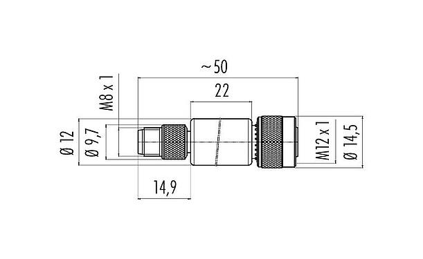 Scale drawing M12/M8 Adapter, Contacts: 3, unshielded, pluggable, IP67