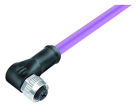 Illustration M12 Female angled connector, Contacts: 5, shielded, moulded on the cable, IP68, UL 2238, CAN-Bus, PUR, violet, 1 x 2 x AWG 22 + 1 x 2 x AWG 24, 2 m