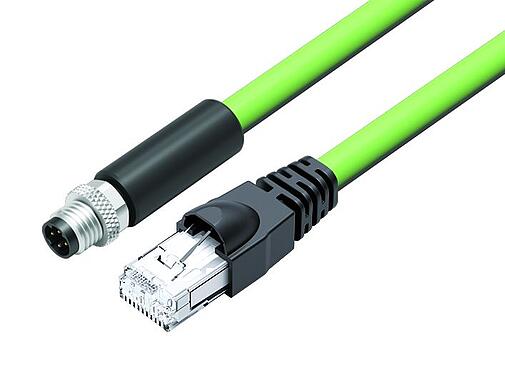 Illustration M8 Connecting cable male cable connector - RJ45 connector, Contacts: 4, shielded, molded/crimp, IP67, UL, Profinet/Ethernet CAT5e, PUR, green, 4 x AWG 22, 0.6 m