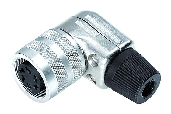 Illustration M16 Female angled connector, Contacts: 2 (02-a), 4.0-6.0 mm, shieldable, solder, IP40