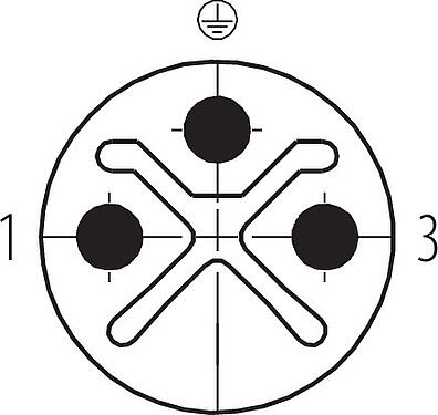 Disposition des contacts (Côté plug-in) M12 Connecteur mâle, Contacts: 2+PE, 8,0-10,0 mm, non blindé, pince à visser, IP67, UL 2238