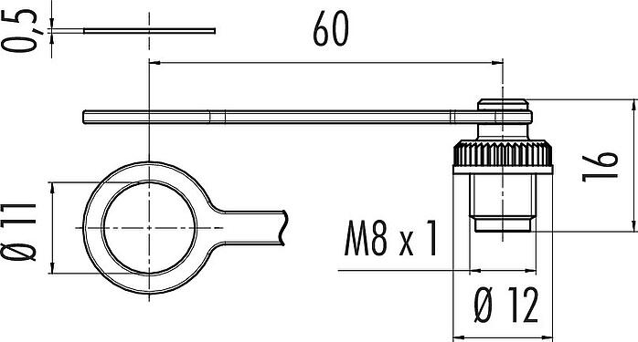 Dibujo a escala Tapa protectora, IP67, para la toma de brida