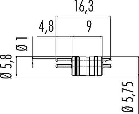 Dibujo a escala M8 Enchufe integrado, Número de contactos: 3, sin blindaje, soldadura, IP67, UL 2238, Montaje frontal, para tubo M8
