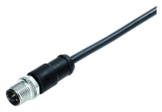 Illustration M12 Male cable connector, Contacts: 4, unshielded, moulded on the cable, IP68, PUR, black, 4 x 1.50 mm², 2 m