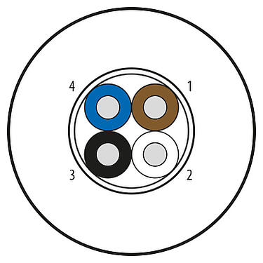 Illustration Raw cable, Contacts: 4 wires, shielded, TPU, black, 4 x AWG 22, foil shield & drain wire, variable length