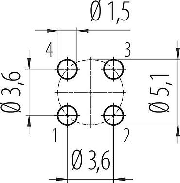 Disposición del conductor M12 Enchufe de brida, Número de contactos: 4, sin blindaje, THT, IP68, UL 2238, M16x1,5, Montaje en pared