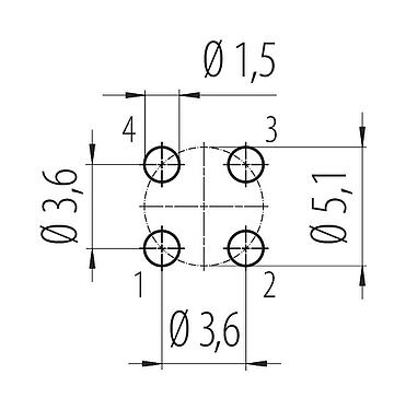 Disposición del conductor M12 Enchufe de brida, Número de contactos: 4, sin blindaje, THT, IP68, UL 2238, M16x1,5, Montaje en pared