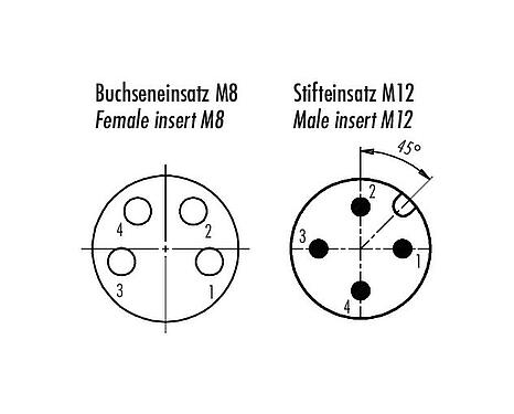 Contact arrangement (Plug-in side) M12/M8 Adapter, Contacts: 4, unshielded, pluggable, IP67