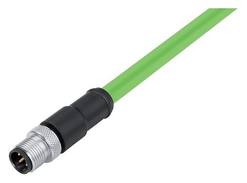 Illustration M12 Connecteur mâle, Contacts: 4, blindé, surmoulé sur le câble, IP67, UL 2238, Profinet/Ethernet CAT5e, PUR, vert, 4 x AWG 22, 2 m