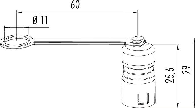 Dibujo a escala Tapa protectora, IP67, con correa de sujeción