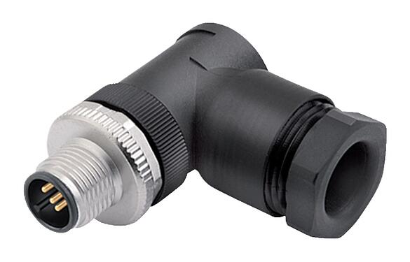 Illustration M12 Male angled connector, Contacts: 4, 8.0-10.0 mm, unshielded, screw clamp, IP67, UL 2238, VDE, for the power supply