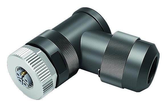 Illustration M12 Connecteur femelle coudé, Contacts: 4+FE, 8,0-13,0 mm, non blindé, pince à visser, IP67, M12x1,0, pour l'alimentation électrique, UL 2237 en préparation, avec connexion PE