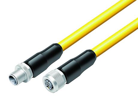 Illustration M12 Connecteur mâle - connecteur femelle, Contacts: 4+FE, non blindé, surmoulé sur le câble, IP68, UL 2238, M12x1,0, TC-ER, TPE, jaune, 5 x 1,50 mm², 1 m
