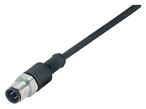 Illustration M12 Connecteur mâle, Contacts: 4, non blindé, surmoulé sur le câble, IP67/IP69K, UL 2238, PUR, noir, 4 x 0,34 mm², Acier inoxydable, 5 m