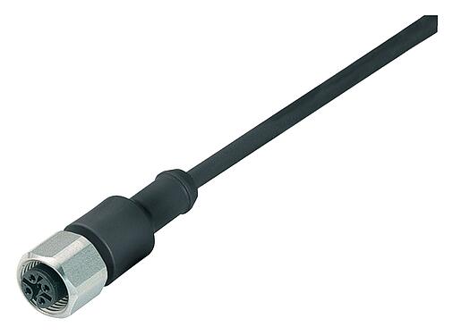Illustration M12 Female cable connector, Contacts: 4, unshielded, moulded on the cable, IP68/IP69K, UL 2238, PUR, black, 4 x 0.34 mm², stainless steel, 2 m