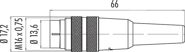 Dessin coté M16 Connecteur mâle, Contacts: 3 (03-a), 3,0-6,0 mm, non blindé, souder, IP40