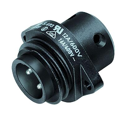 Illustration RD24 Male panel mount connector, Contacts: 3+PE, unshielded, screw clamp, IP67, UL, ESTI+, VDE, Front mounting
