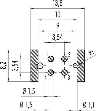 Disposición del conductor M12 Toma intgrada, Número de contactos: 4, blindable, SMT, IP67