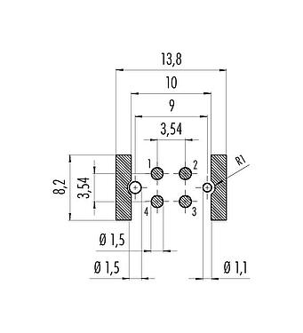 Disposition du conducteur M12 Embase femelle, Contacts: 4, blindable, SMT, IP67