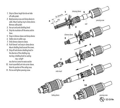 Assembly instructions Push Pull Female cable connector, Contacts: 8, 3.5-5.0 mm, shieldable, solder, IP67
