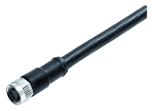 Ilustración M12 Conector de cable hembra, Número de contactos: 2+PE, sin blindaje, moldeado en el cable, IP68, UL 2238, PUR, negro, 3 x 1,50 mm², 5 m