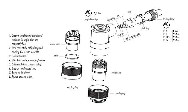 Assembly instructions RD30 Male angled connector, Contacts: 4+PE, 14.0-18.0 mm, unshielded, screw clamp, IP65, ESTI+, VDE