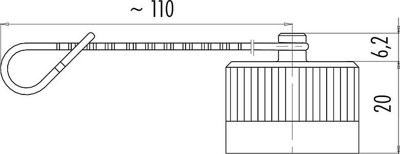 Dessin coté Capuchon de protection, IP67, pour connecteur mâle