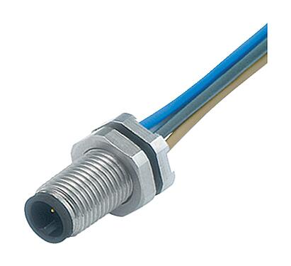 Illustration M5 Male panel mount connector, Contacts: 3, unshielded, single wires, IP67, M5x0.5, Rear mounting, potted