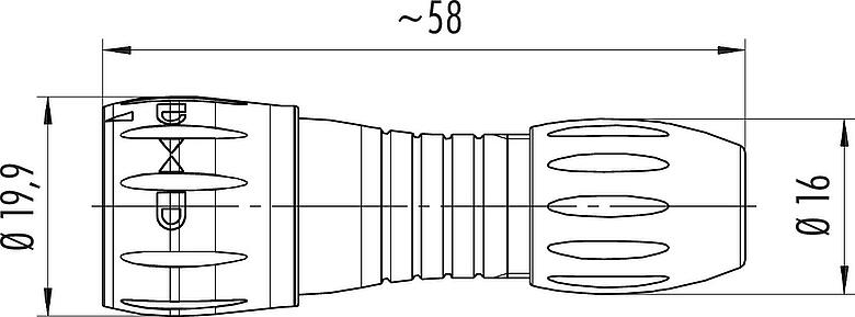 Dibujo a escala Bayoneta Conector de cable macho, Número de contactos: 8, 2,5-4,0 mm, sin blindaje, soldadura, IP67 (cuando también está desenchufado)