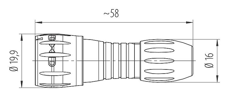 Scale drawing Bayonet Male cable connector, Contacts: 8, 2.5-4.0 mm, unshielded, solder, IP67