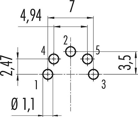 Conductor layout M16 Female panel mount connector, Contacts: 5 (05-b), unshielded, THT, IP40, M18x0,75, Rear mounting