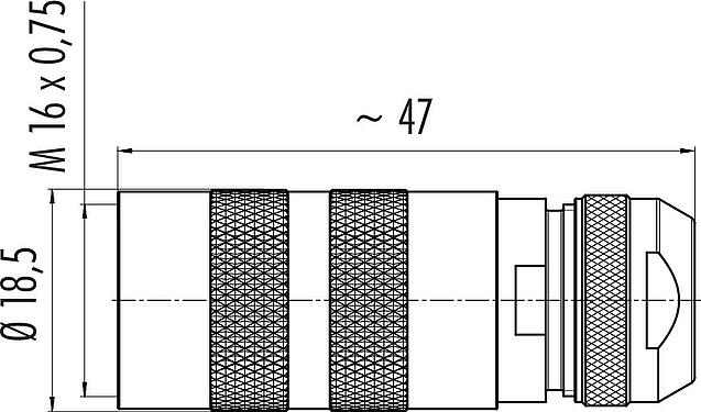 Scale drawing M16 Female cable connector, Contacts: 4 (04-a), 4.1-7.8 mm, shieldable, crimping (Crimp contacts must be ordered separately), IP67, UL 2238, Short version