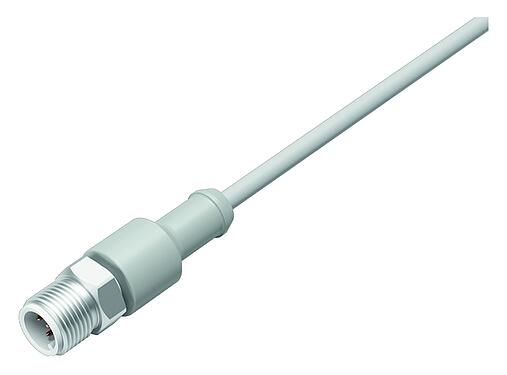 Illustration M12 Male cable connector, Contacts: 3, unshielded, moulded on the cable, IP67/IP69K, Ecolab, FDA compliant, Special TPE, grey, 3 x 0.34 mm², stainless steel, 5 m