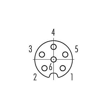 Disposition des contacts (Côté plug-in) M8 Embase femelle, Contacts: 6, blindable, THT, IP67, UL 2238, M10x0,75, Montage mural arrière, coulé