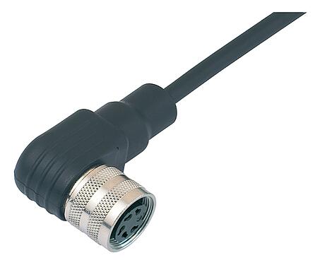 Illustration M16 Connecteur femelle coudé, Contacts: 6 (06-a), blindé, surmoulé sur le câble, IP67, PUR, noir, 6 x 0,25 mm², 2 m