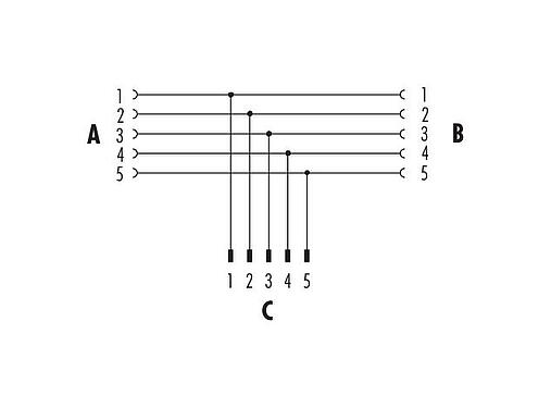Diseño del cable Snap-In Distribuidor doble, distribuidor de Y, Número de contactos: 5, sin blindaje, enchufable, IP67, UL 2238, VDE