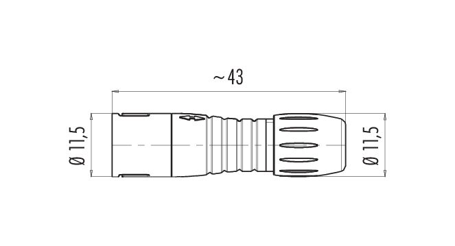 Scale drawing Snap-In Male cable connector, Contacts: 4, 3.5-5.0 mm, unshielded, solder, IP67, UL 2238