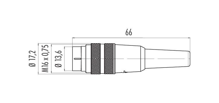 Scale drawing M16 Male cable connector, Contacts: 16, 3.0-6.0 mm, unshielded, solder, IP40