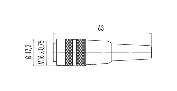 Scale drawing M16 Female cable connector, Contacts: 5 (05-b), 3.0-6.0 mm, unshielded, solder, IP40