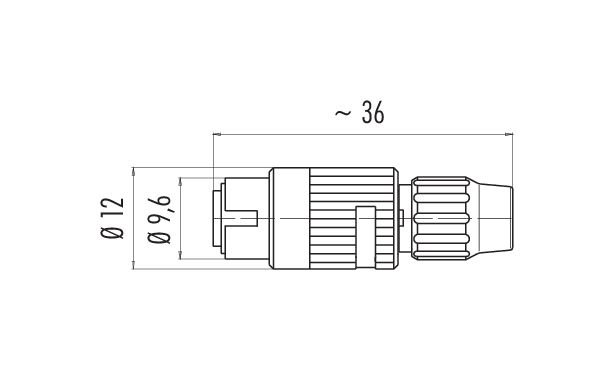 Scale drawing Bayonet Male cable connector, Contacts: 7, 3.0-4.0 mm, unshielded, solder, IP40