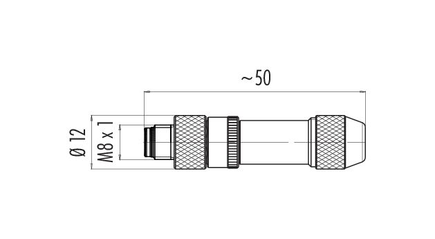 Scale drawing M8 Male cable connector, Contacts: 3, 2.0-3.5 mm, shieldable, solder, IP67