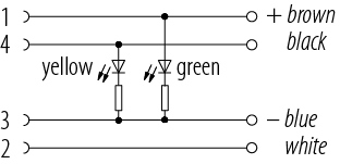 Pin assignment plans M12 Female cable connector, Contacts: 4, unshielded, moulded on the cable, IP68/IP69K, UL 2238, PUR, black, 4 x 0.34 mm², with LED PNP closer, 5 m