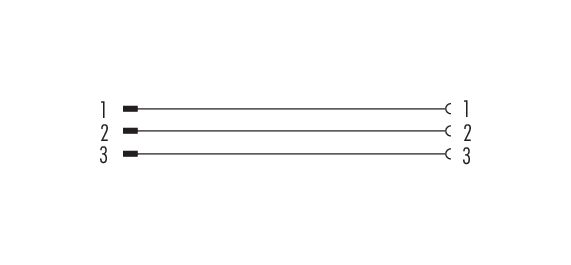 Pin assignment plans M8 Lead-through for control cabinet, Contacts: 3, shielded, pluggable, IP67, M8x1.0, Rear mounting, potted