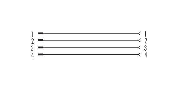 Pin assignment plans M8 Lead-through for control cabinet, Contacts: 4, shielded, pluggable, IP67, M8x1.0, Rear mounting, potted